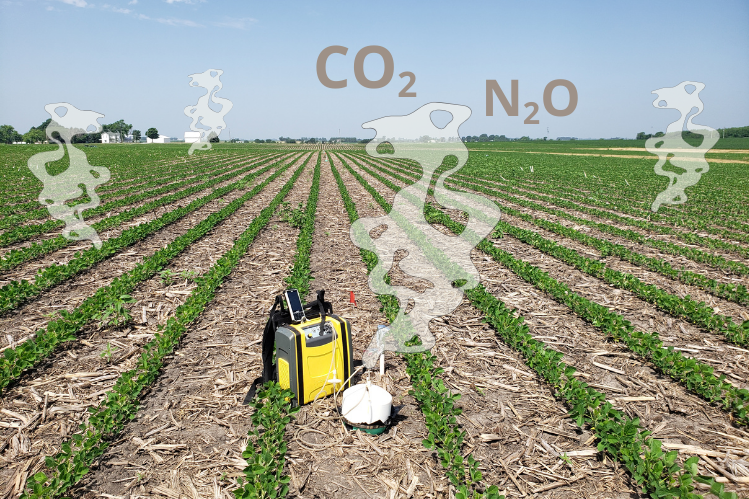 Image credit: A gas analyzer measures carbon dioxide and nitrous oxide from fields. Credit: College of Agricultural, Consumer and Environmental Sciences at the University of Illinois Urbana-Champaign