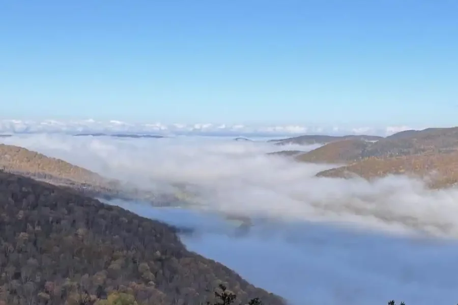Cold-air pooling is a phenomenon where cold air drops from mountaintops into valleys below. Photo: Melissa Pastore, U.S. Forest Service