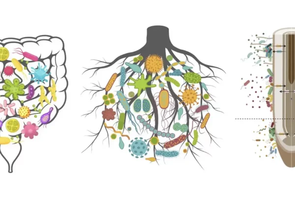Image: Modified from Nina Vinot (https://medium.com/illumination/gut-microbiome-soil-microbiome-different-ecosystems-same-principles-2231ae0637a) and Loo et al. 2024.